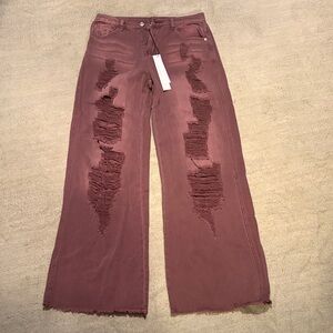 Mustard Seed Distressed Burgundy Flare Jeans